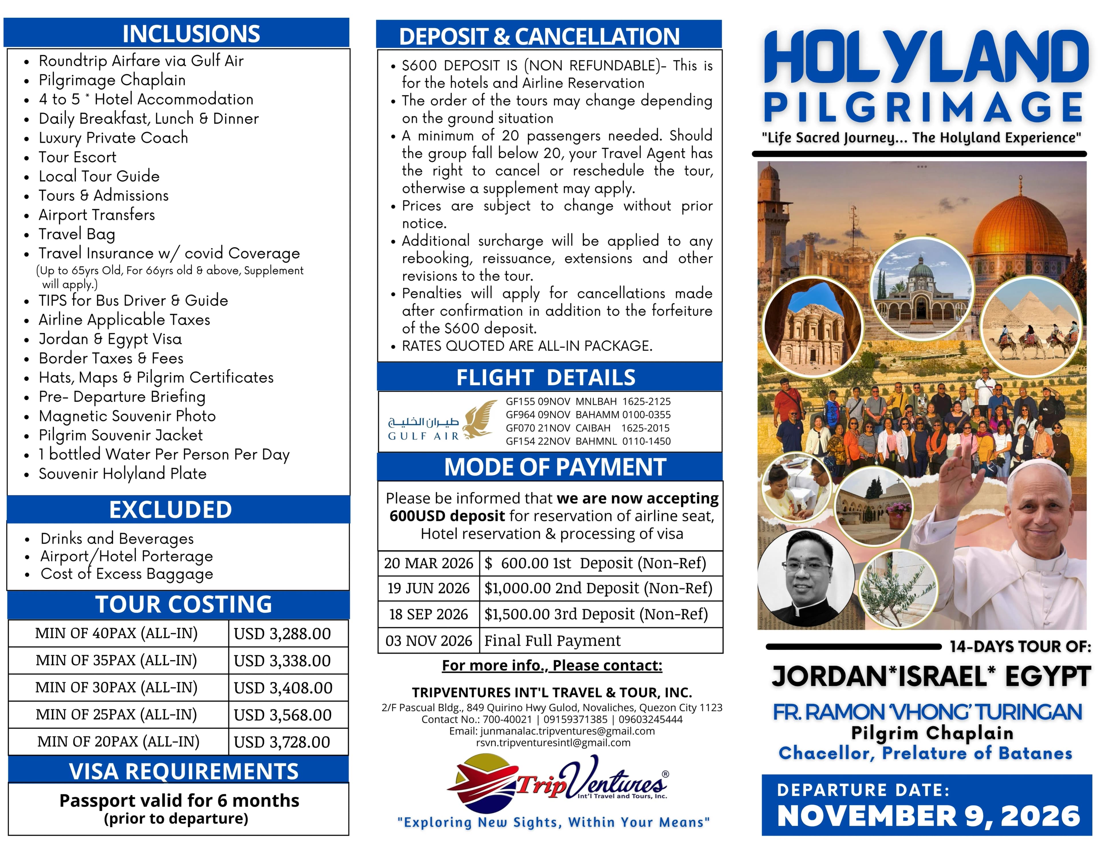 Holyland Pilgrimage brochure page 1