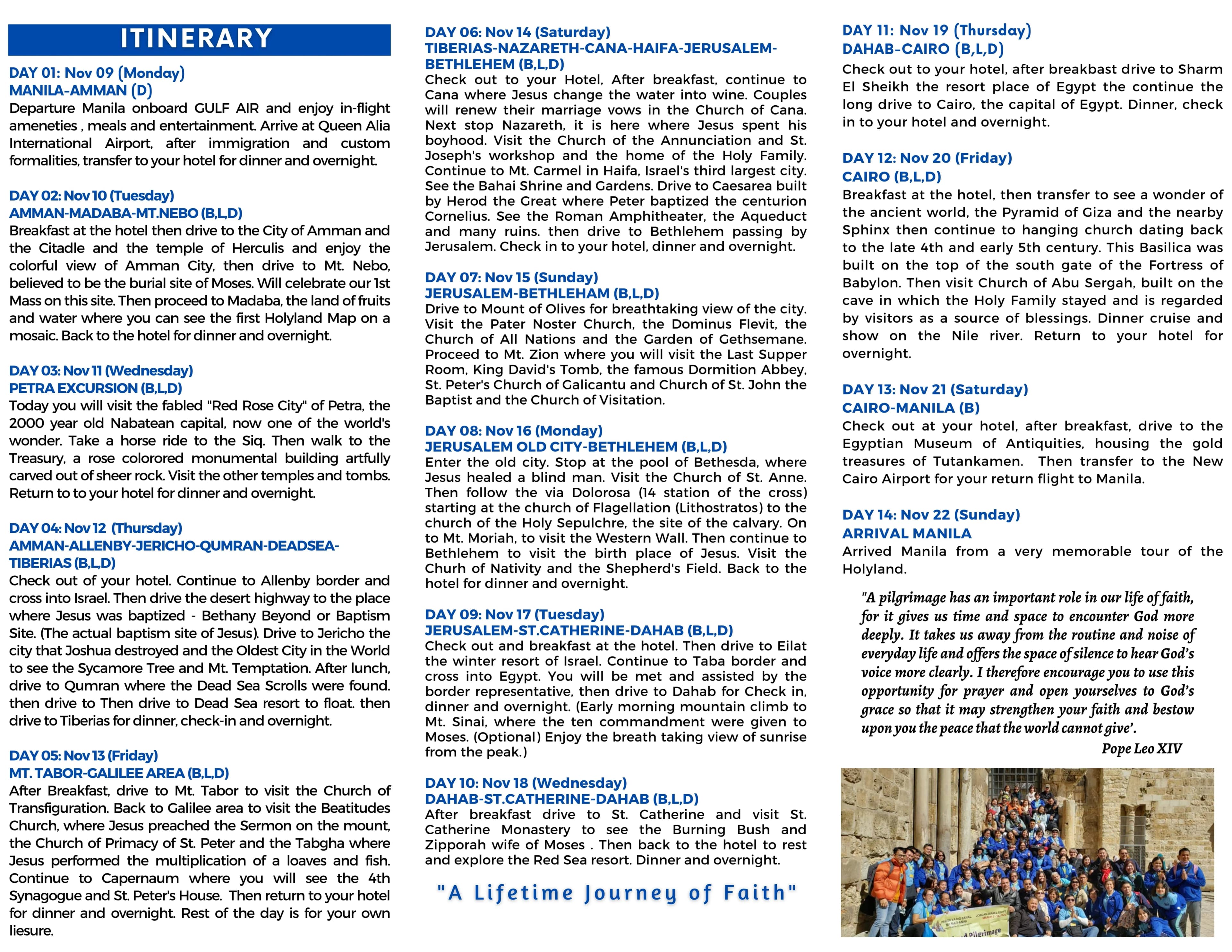 Holyland Pilgrimage brochure page 2